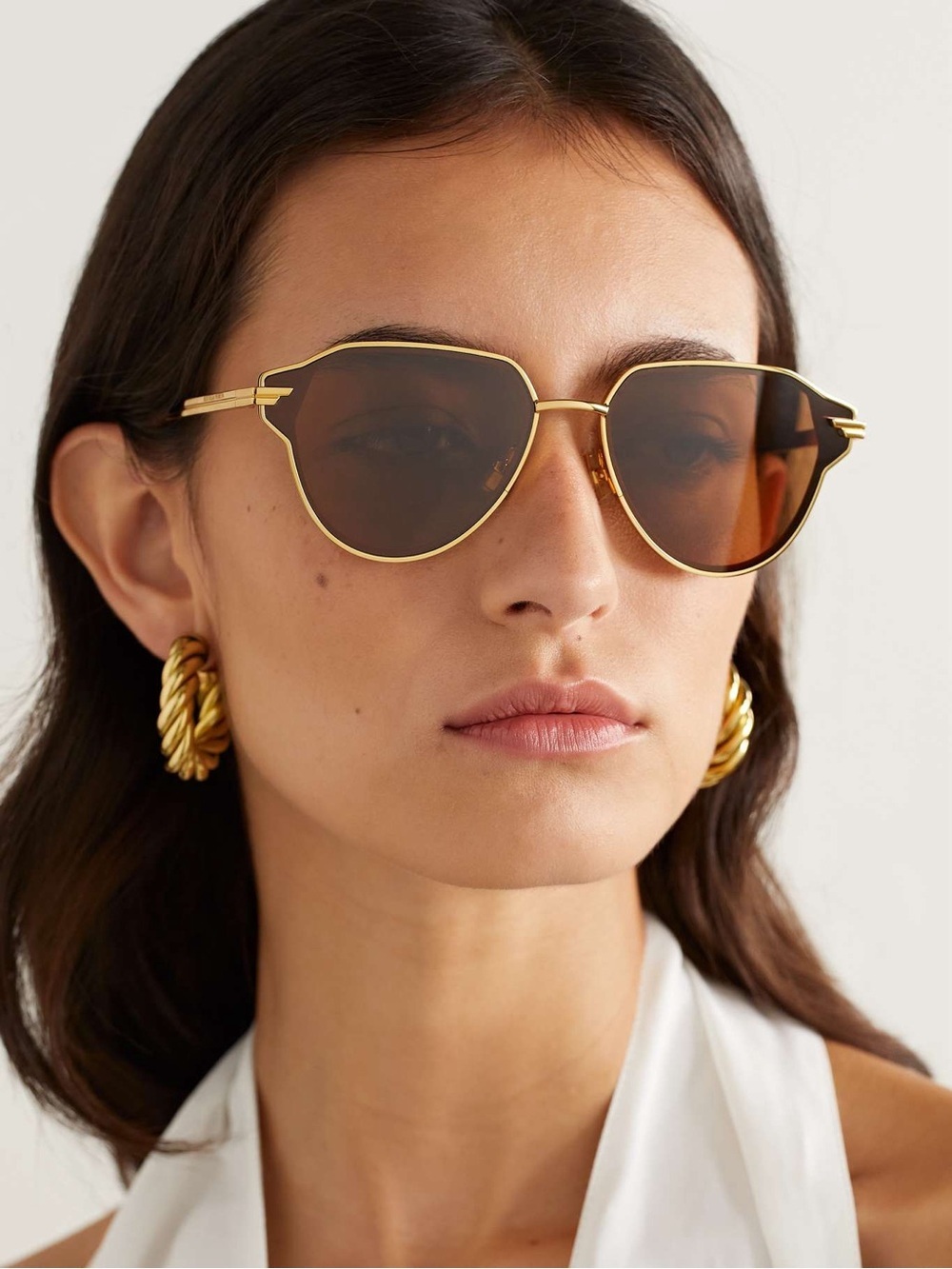 Bottega Veneta glaze Round-frame Gold-tone Aviator Sunglasses BV1271S 002 NIB